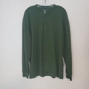 Haggar Sweater Henley 3 Button Green Striped Cotton Blend Mens XL